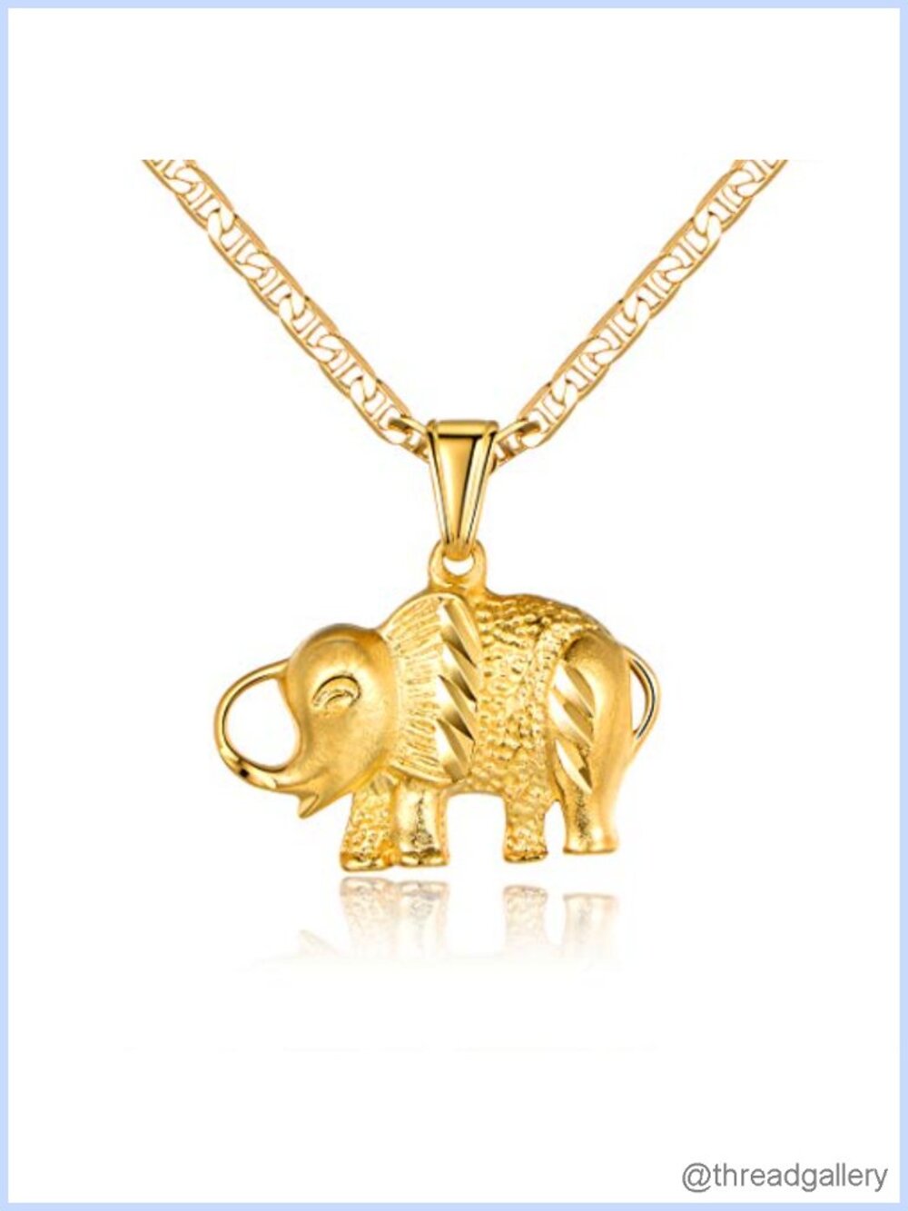 18K Gold Plated Elephant Pendant Necklace Flat Marina Chain 24in